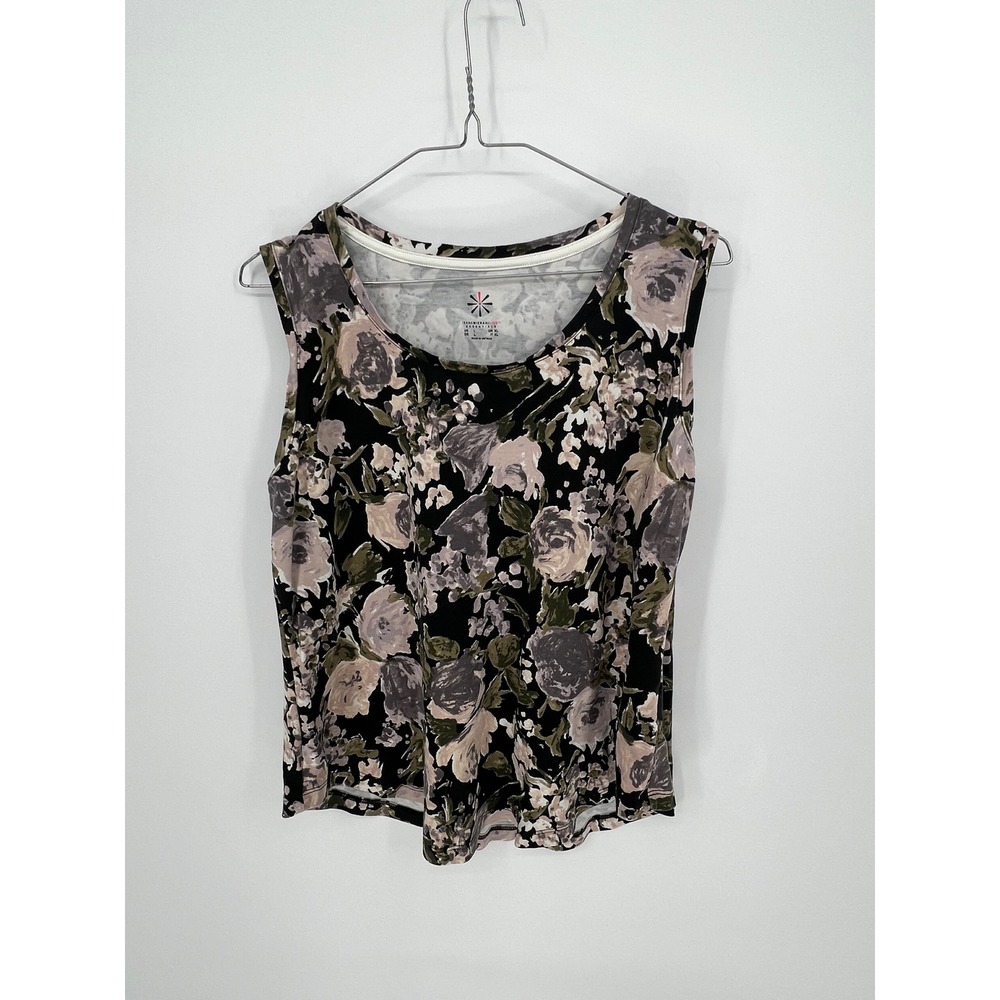 Isaac Mizrahi Womens Tank Top Pima Cotton Floral Black Size L